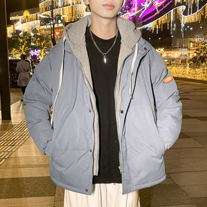 港风假两件棉衣男宽松面包服学生棉服潮流外套连帽W08/S90-P60图片
