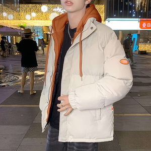 港风假两件棉衣男宽松面包服学生棉服潮流加厚外套连帽S090-P60图片
