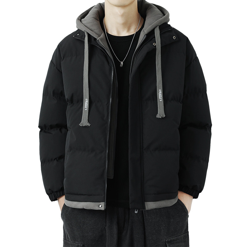 2026新款连帽棉衣男士假两件加厚棉袄情侣款百搭面包服M062-P70,男装棉衣,星座1403B