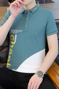 polo衫夏季新款高品质男士翻领T恤商务休闲短袖拼接印花T126-P32图片
