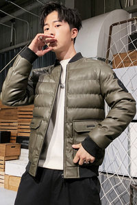 冬季男士棉衣短款外套修身羽绒棉服棒球领加厚PU皮棉衣826-P75图片