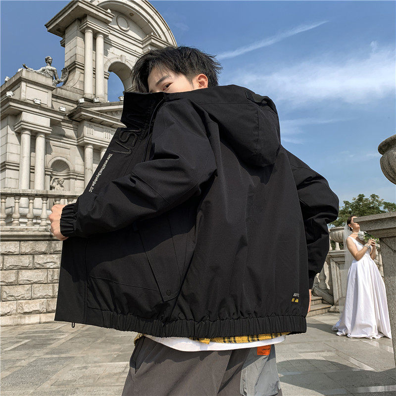 秋季新款男士字母刺绣连帽休闲夹克外套JK802-P43M-7XL大码元，男装夹克，星座1403B