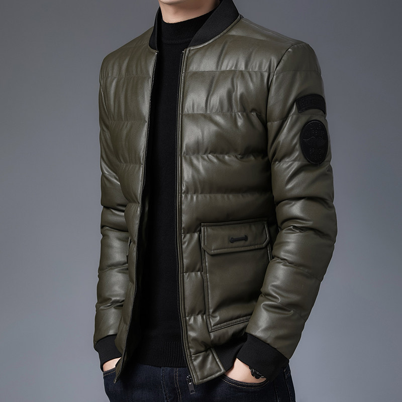 冬季男士棉衣短款外套修身羽绒棉服棒球领加厚PU皮棉衣826-P75,男装棉衣,星座1403B