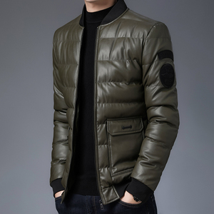 冬季男士棉衣短款外套修身羽绒棉服棒球领加厚PU皮棉衣826-P75图片