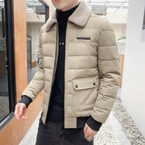 冬季男士羊羔绒翻领棉衣短款外套修身羽绒棉服加厚棉衣827-P65，男装棉衣，星座1403B