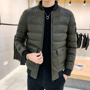 冬季男士棉衣短款外套修身羽绒棉服棒球领加厚PU皮棉衣826-P75图片