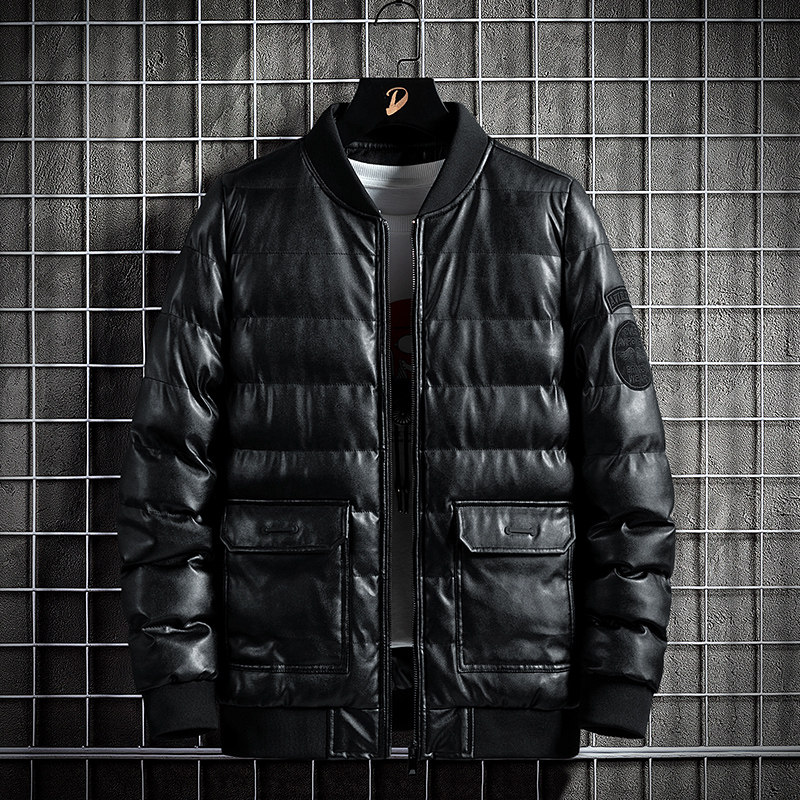冬季男士棉衣短款外套修身羽绒棉服棒球领加厚PU皮棉衣826-P75,男装棉衣,星座1403B