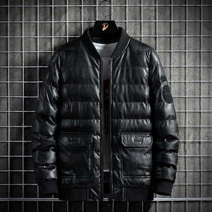 冬季男士棉衣短款外套修身羽绒棉服棒球领加厚PU皮棉衣826-P75图片