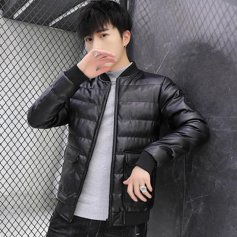冬季男士棉衣短款外套修身羽绒棉服棒球领加厚PU皮棉衣826-P75,男装棉衣,星座1403B