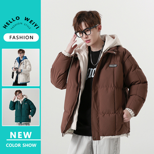 冬季男休闲时尚潮流假两件套连帽加厚保暖棉袄潮流棉服2818-P78图片