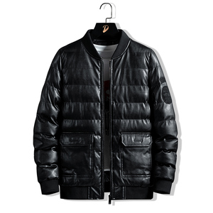 冬季男士棉衣短款外套修身羽绒棉服棒球领加厚PU皮棉衣826-P75图片