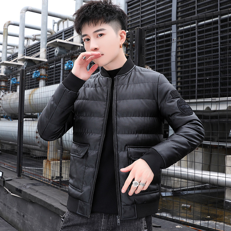 冬季男士棉衣短款外套修身羽绒棉服棒球领加厚PU皮棉衣826-P75,男装棉衣,星座1403B