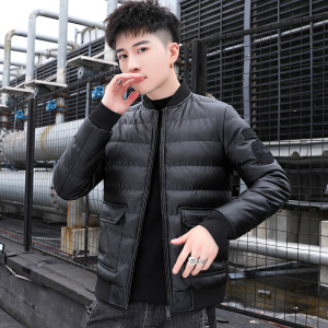 冬季男士棉衣短款外套修身羽绒棉服棒球领加厚PU皮棉衣826-P75图片