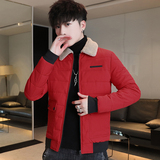 冬季男士羊羔绒翻领棉衣短款外套修身羽绒棉服加厚棉衣827-P65，男装棉衣，星座1403B