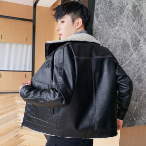 秋冬男士翻领机车外套加绒PU皮夹克男上衣938-P80图片