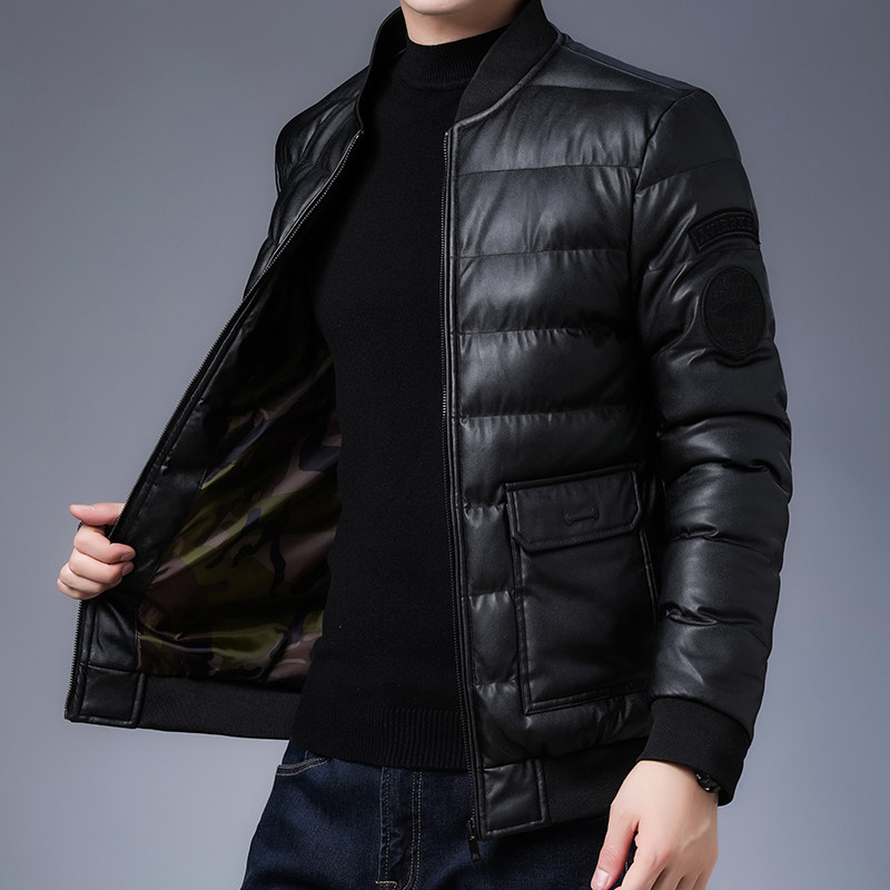 冬季男士棉衣短款外套修身羽绒棉服棒球领加厚PU皮棉衣826-P75,男装棉衣,星座1403B