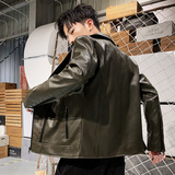 男士皮衣2023年流行韩版翻领修身水洗皮夹克男机车外套PY918-P60，男装皮衣，星座1403B