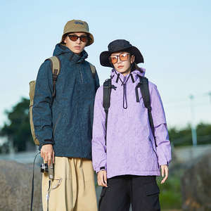 秋季情侣款冲锋衣印花迷彩防风放水户外运动夹克外套男6268M-P45图片