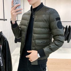 冬季男士棉衣短款外套修身羽绒棉服棒球领加厚PU皮棉衣826-P75图片
