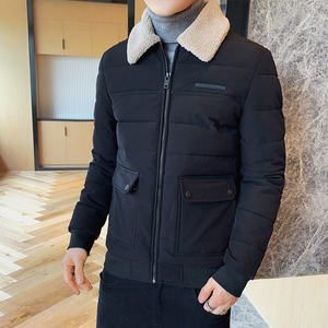 冬季男士羊羔绒翻领棉衣短款外套修身羽绒棉服加厚棉衣827-P65图片