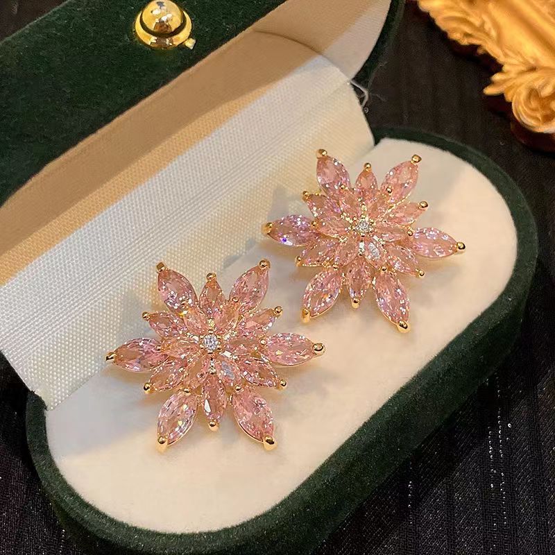 思慕琦气质合金女水钻花朵耳环