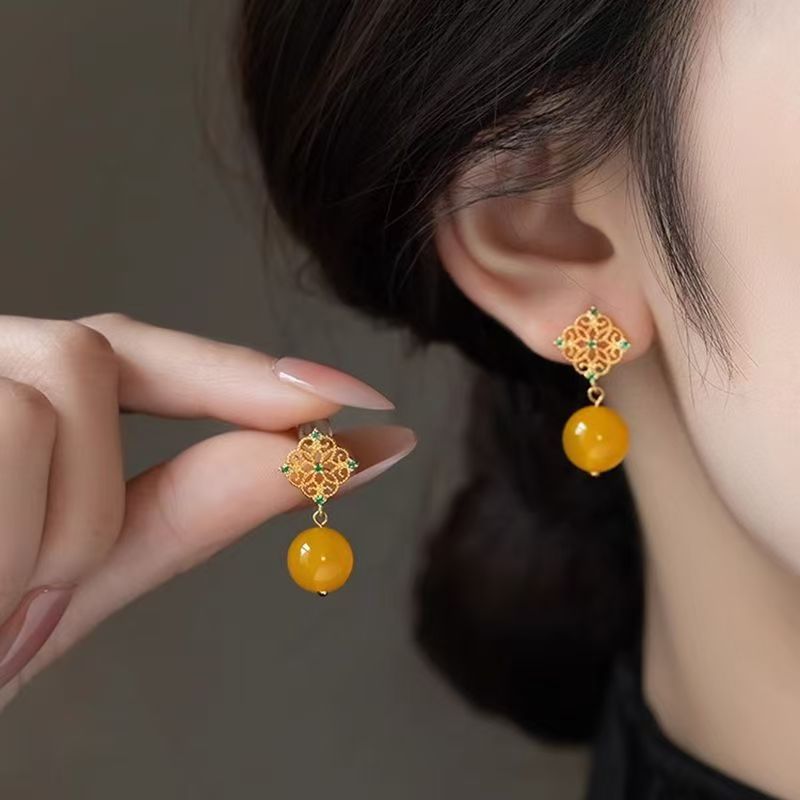 思慕琦气质合金女猫眼石几何耳环