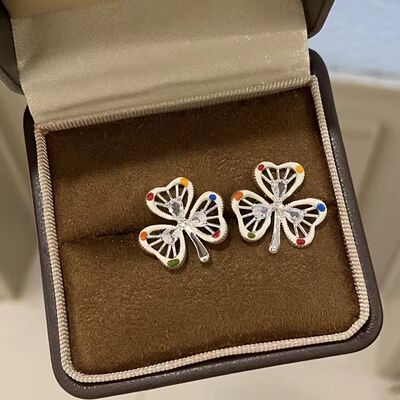 思慕琦镂空波点锆石三叶草耳钉