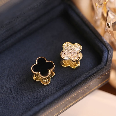 思慕琦气质铜女水钻四叶草耳环