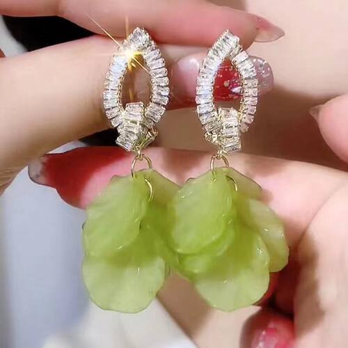 夸张银针女满钻绿色耳环耳钉新款