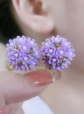 紫色绣球花朵耳环树脂花瓣超仙甜美气质温柔小众设计轻奢小众耳钉