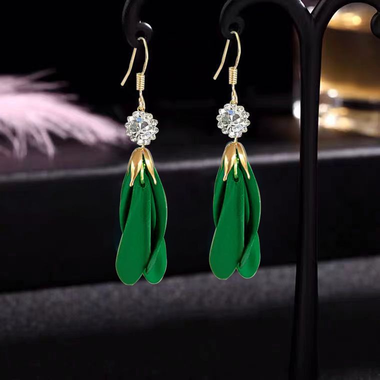 思慕琦气质合金女水钻花瓣耳环