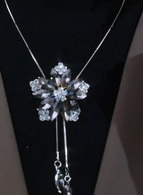 思慕琦水钻太钢十字链女花朵项链