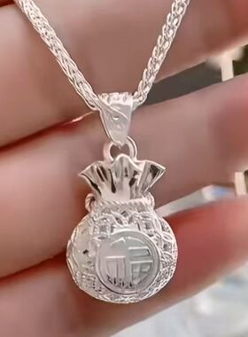 轻奢复古国风立体金钱福袋锁骨链