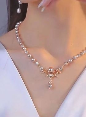 思慕琦合金仿珍珠圆珠链女鹿项链