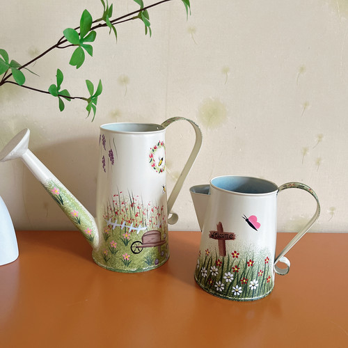 田园风创意水壶铁艺花盆花瓶花插浇水壶洒水花器园艺用品水培花盆