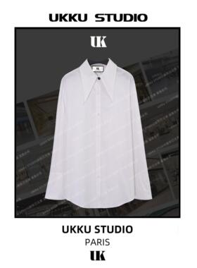 【UKKUSTUDIO】小众纯色简约时尚扣袖衬衫弧形百搭潮2210204