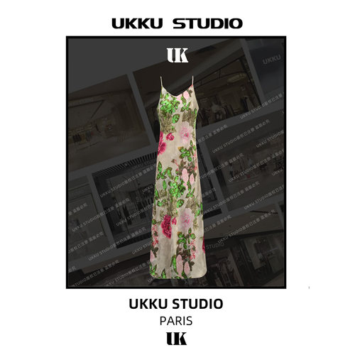 22【UKKU STUDIO】锦绣未央师收腰吊带连衣裙812517