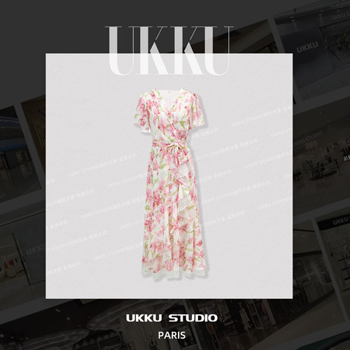 37【UKKU STUDIO】【甜茶郁金香】夏季碎花显瘦腰带连衣裙916825