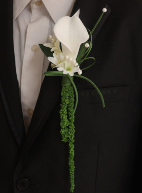 高级感精致婚礼结婚伴郎伴娘新郎新娘紫色手工胸花马蹄莲胸针定制