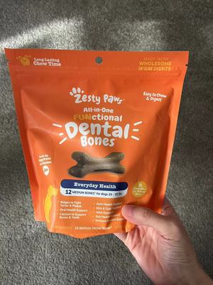 【代购】Zesty Paws 多合一功能性磨牙棒 全犬期中号骨头227g12块