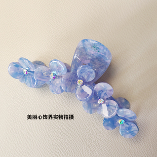 韩单高级感醋酸花朵13CM大抓夹女新款发夹后脑勺大号盘发鲨鱼夹