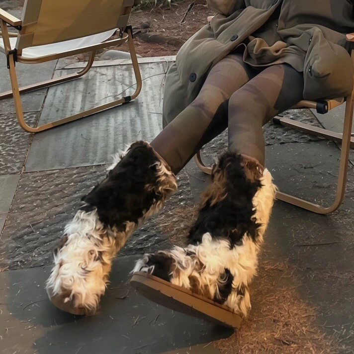 卷毛厚底民族风雪地靴加绒棉鞋女