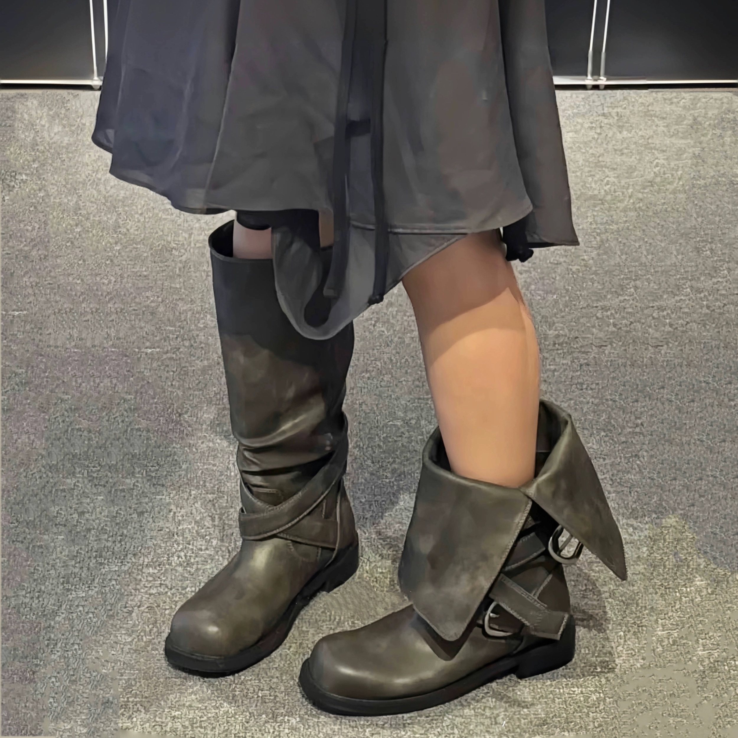 韩国小众皮带扣骑士靴长筒机车靴