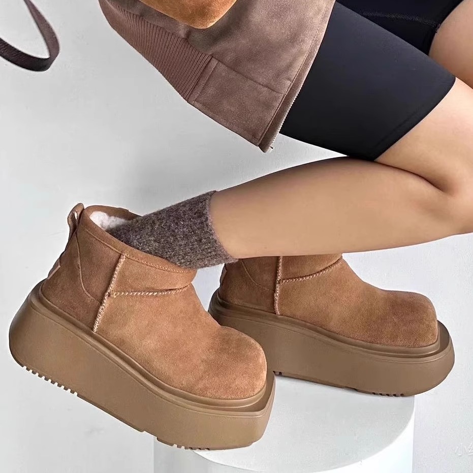 方圆头厚底增高一脚蹬雪地靴