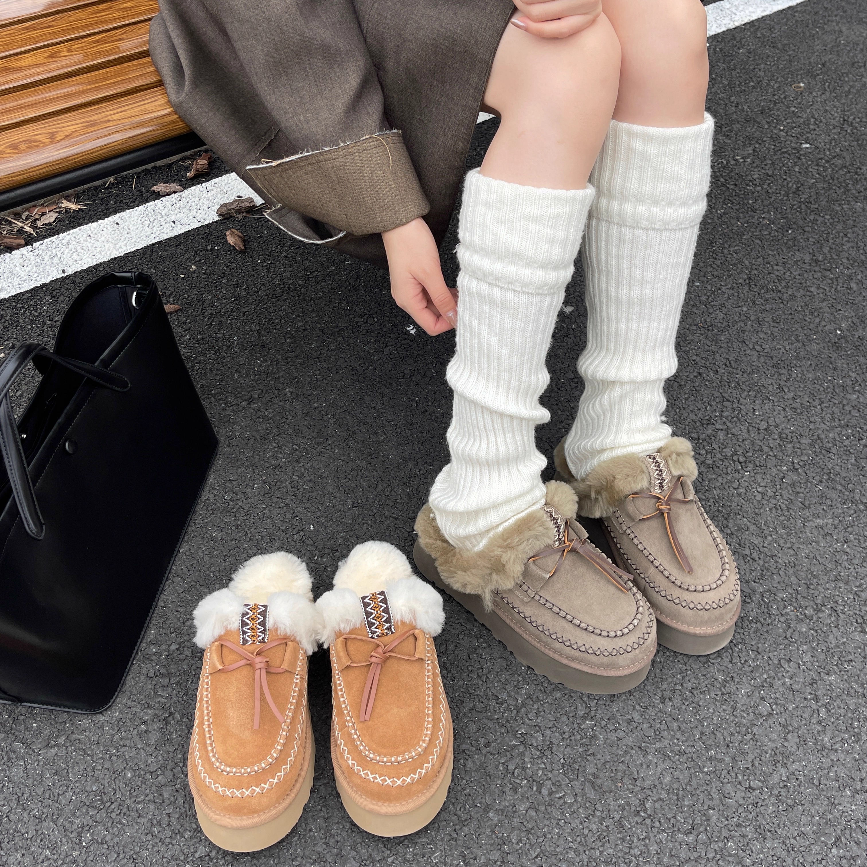 厚底包头半拖皮毛一体雪地靴