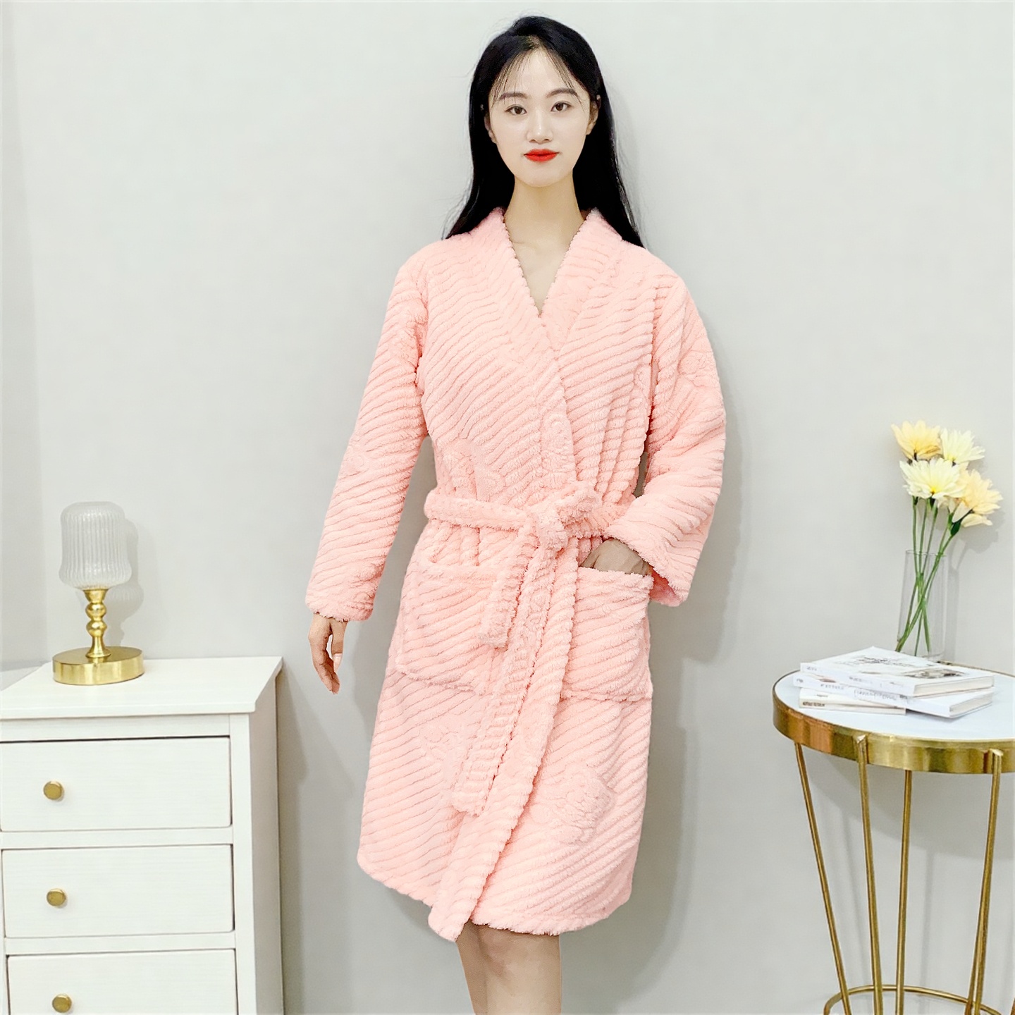 秋冬季加厚睡袍女士法兰绒浴袍大码珊瑚绒可外穿长袍保暖长袖睡衣