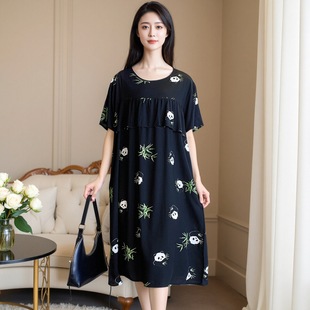 可外穿家居服Y111 2025新款 防凸点棉绸睡裙女夏季 薄款 不带胸垫大码