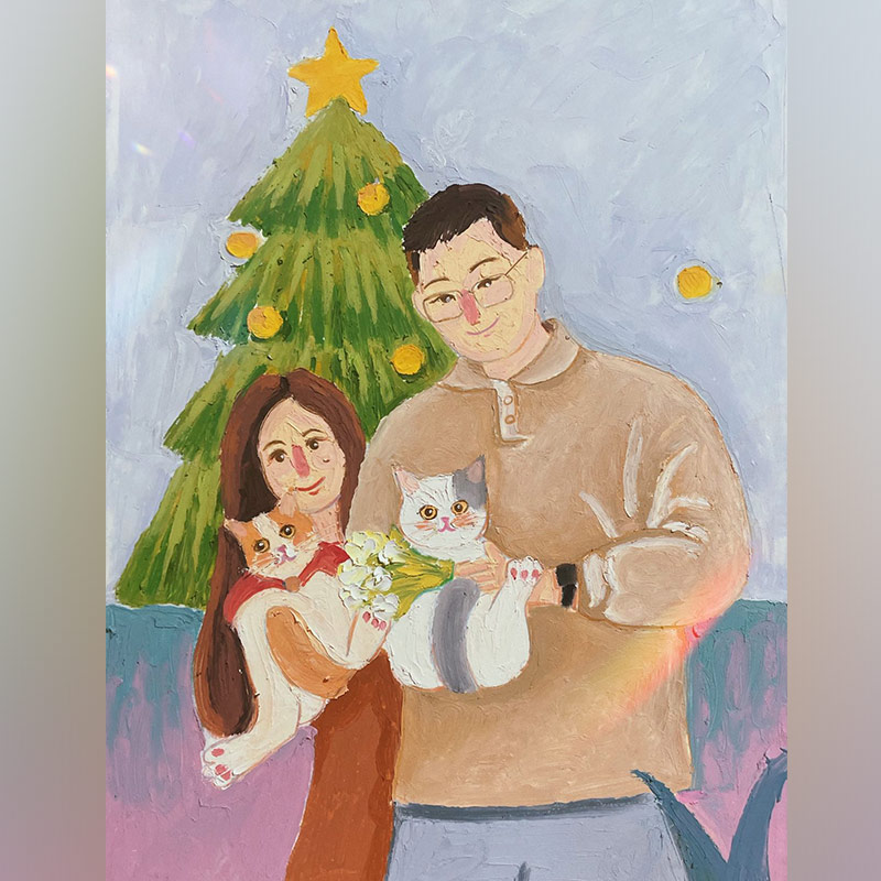 小红书油画手绘全家福治愈系