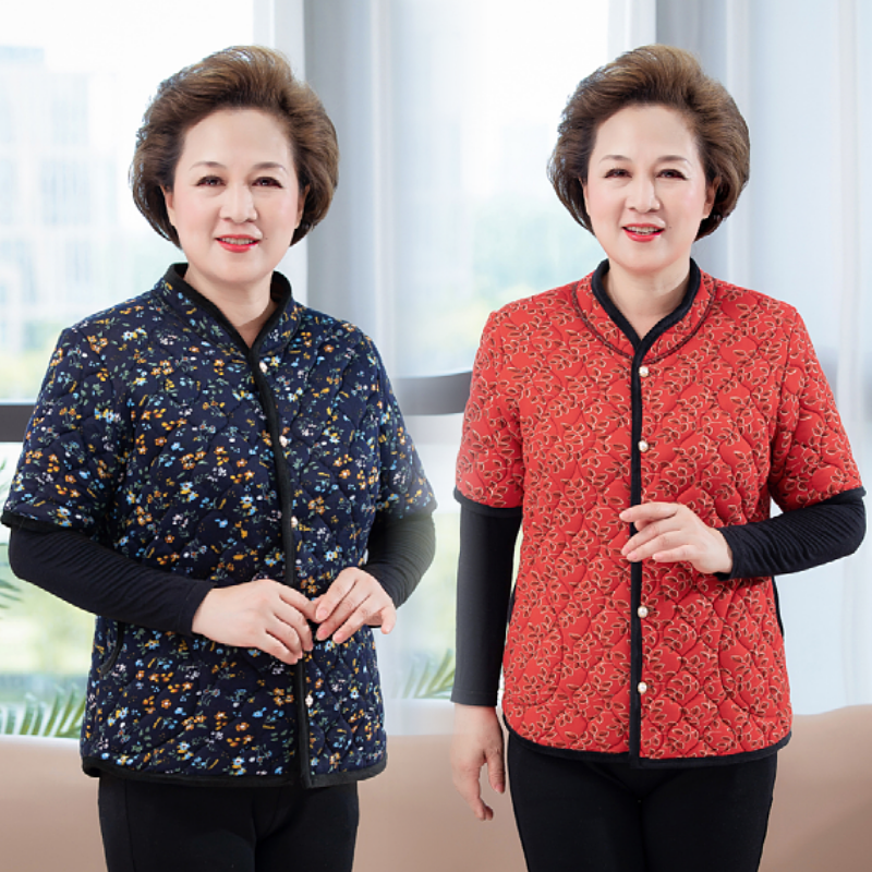 冬季女士加厚马夹妈妈棉衣外穿中老年宽松大码中袖外套棉袄老年人