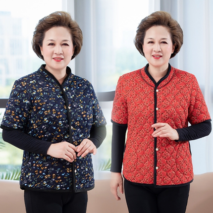 冬季女士加厚马夹妈妈棉衣外穿中老年宽松大码中袖外套棉袄老年人
